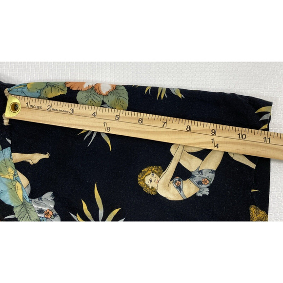 Pierre Cardin Hawaiian Shirt Mens XL Black Tropical Floral Sexy Lady Button Down - Picture 7 of 9